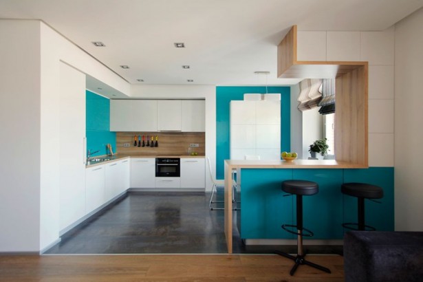 Modern-Kitchen-In-Turquoise-And-White-615x410