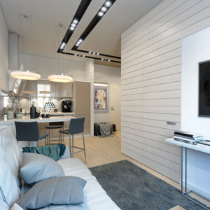 Angolo living con divano,TV,scrivania