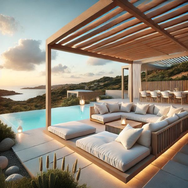 Concept di villa minimalista in Grecia: bianco, pietra e design contemporaneo