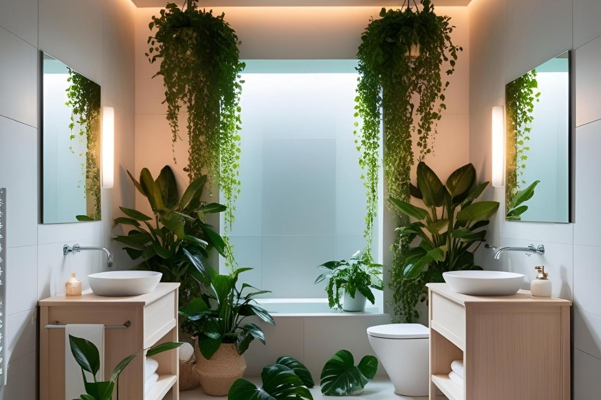 mobili e complementi in un bagno senza finestra