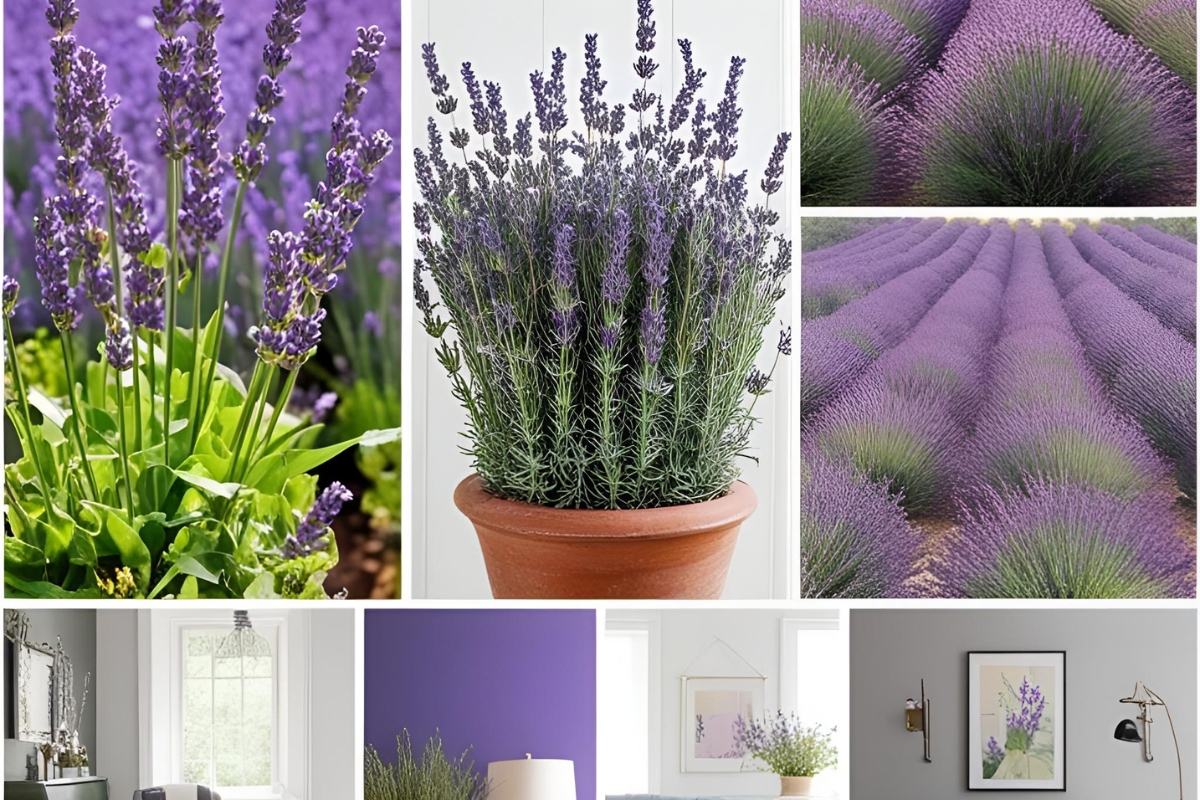 collage di immagini di coltivazione lavanda