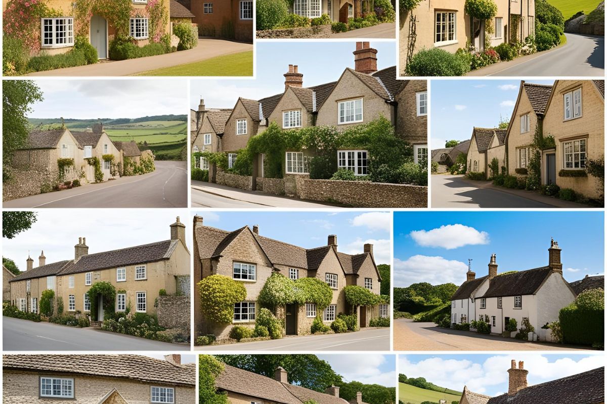 collage che rappresenta alcuni cottage inglesi