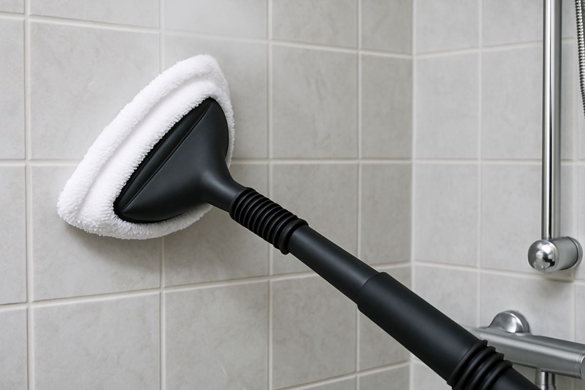 vaporetto piastrelle della doccia per pulizia del bagno con vapore