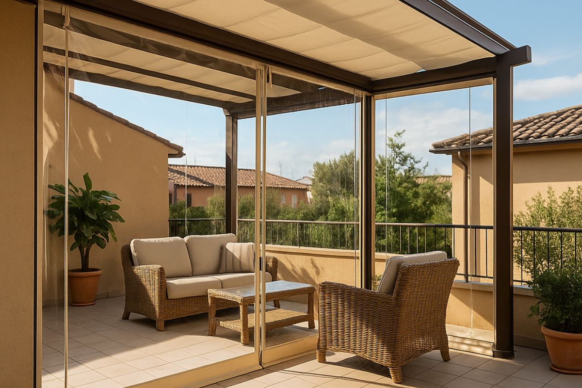 terrazzo chiuso con tende pvc trasparenti