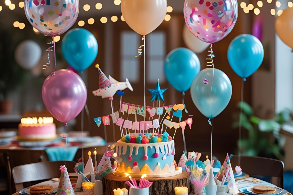 tavolata con palloncini colorati